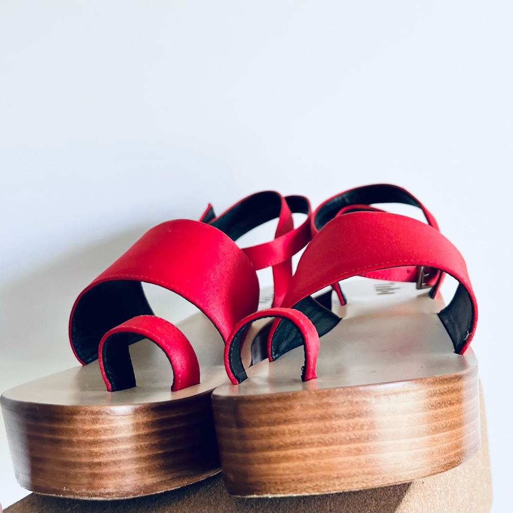 Tibi Janie Satin Flatform Sandal Red Satin Size 8 - Picture 4 of 16